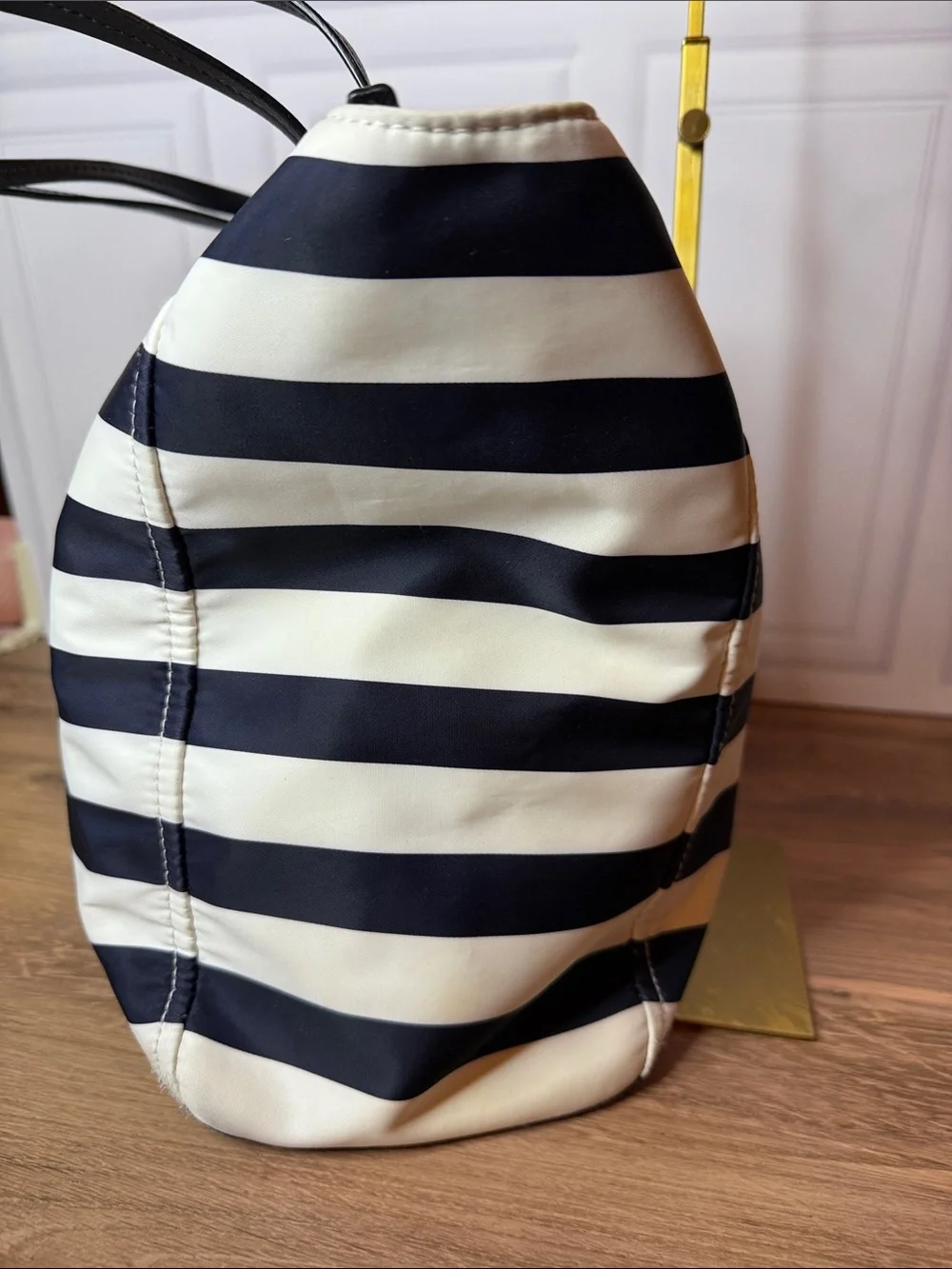 Kate Spade New York Navy & White Striped Nylon Zip Tote Large Shoulder Bag